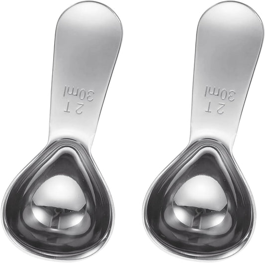 uxcell 2Pcs Stainless Steel Coffee Scoop, 30ml Short Handle Measuring Spoon for Ground Coffee Tea Sugar Kitchen Gifts, Silver