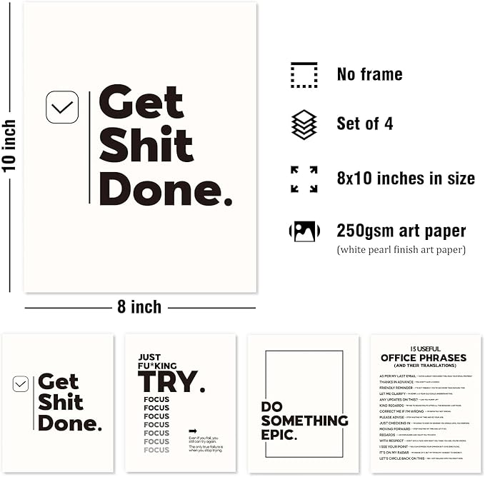 DSHFG Funny Motivational Office Pictures Wall Art Decor Prints Set of 4 - Image 2