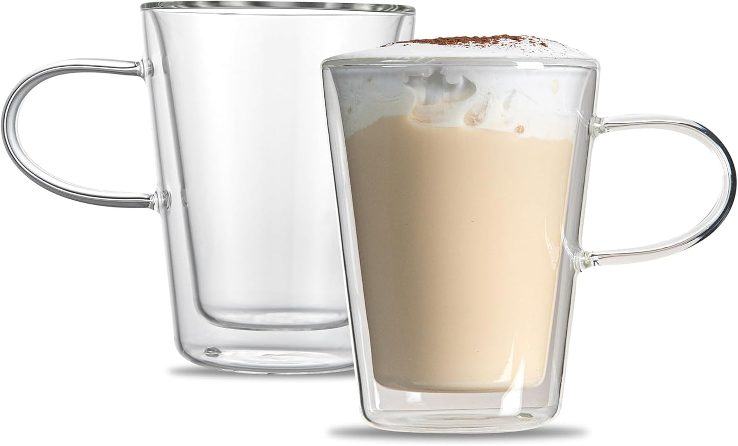 Restaurantware-Forma Professional 5.1 oz Double Wall Glass Mugs, 2 Insulated Coffee Mugs With Handle - Dishwashable, Reusable, Clear Glass Beverage Cups, Freezable, For Hot Or Cold Beverages