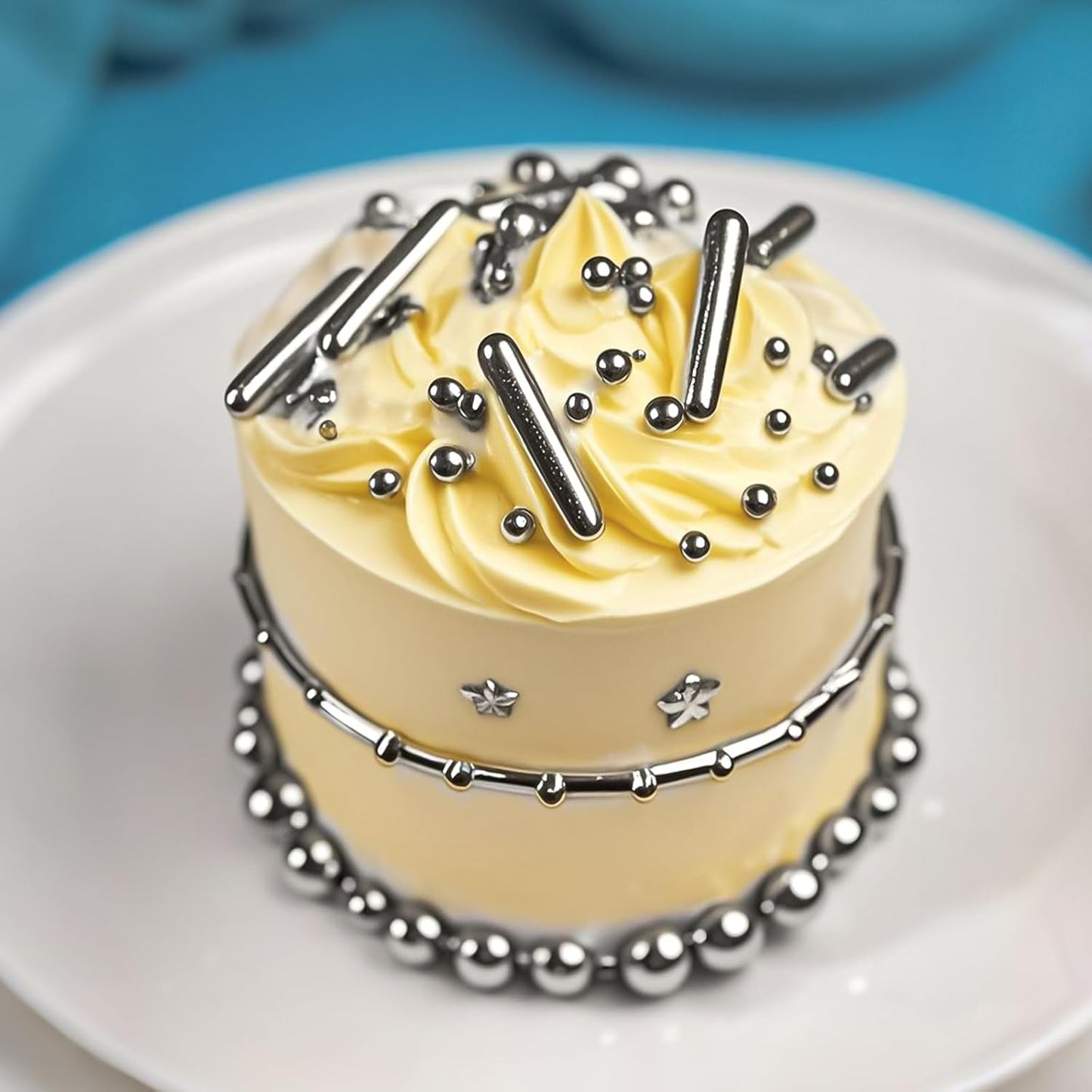 Silver Pearl Rods Sprinkles, Twisweet Edible Sugar Sprinkles for Cake Decorating Mix Size Candy Pearls for Baking Cake Topper Ice Cream Cupcake Cookie Dessert Decorations, Wedding Day Valentines Birthday Party Christmas Easter Supplies (130g/4.58oz)