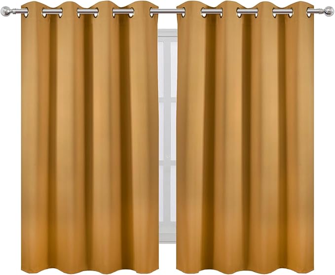 LEMOMO Blackout Curtains 66 x 54 Inch Long Mustard Yellow Curtains Set of 2 - Image 2