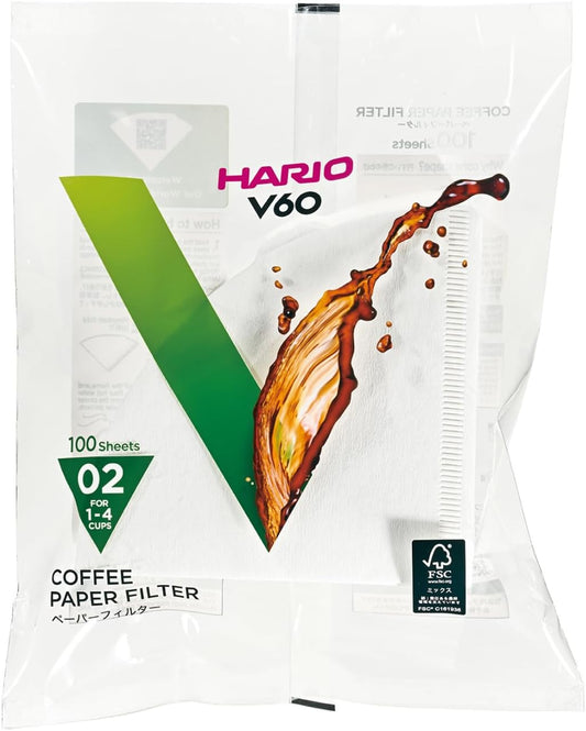 Hario V60 Paper Coffee Filter, Size 02, White, 100ct