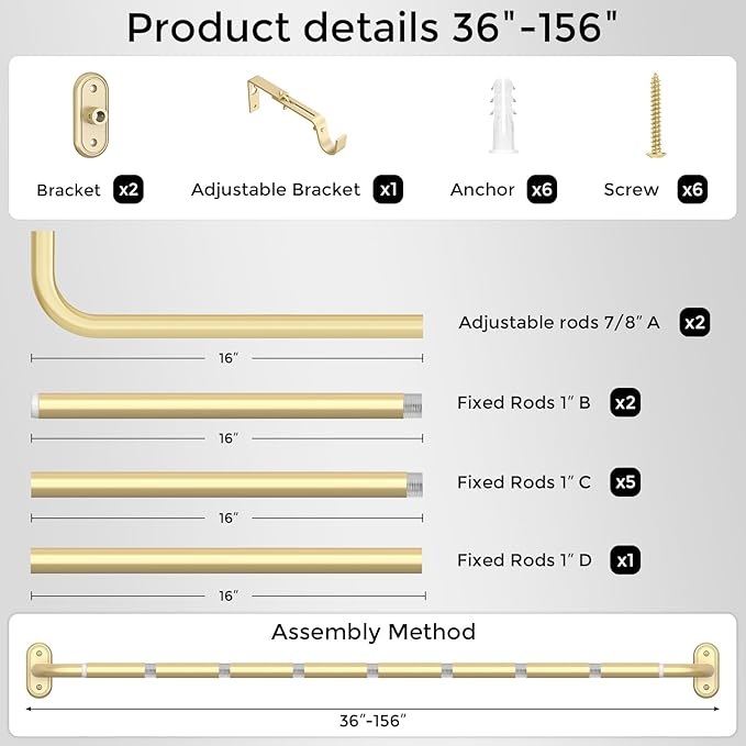 Curtain Rods 36-152 Inch, Living Room, Sliding Door - Image 7