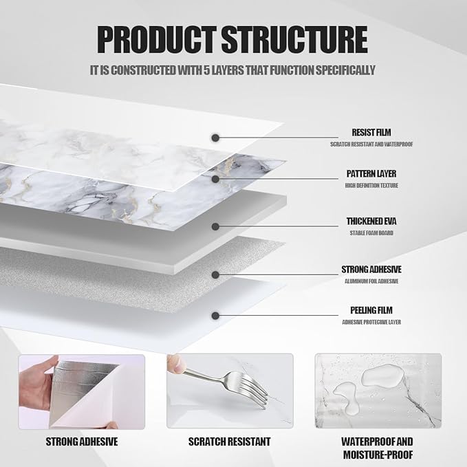 Chejiaye Thick 10pcs Marble Peel and Stick Backsplash Surface Waterproof Wall - Image 5