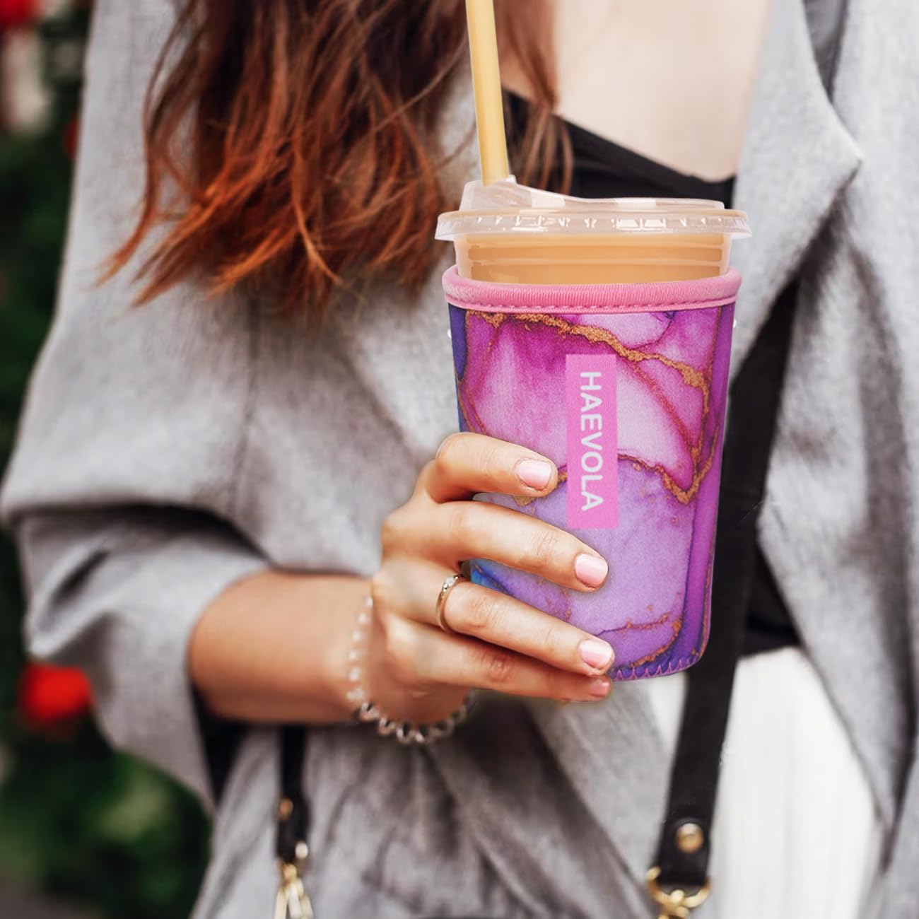 Reusable Insulated Neoprene Iced Coffee Cup Sleeve, Durable Drink Sleeve for Cold Beverages, Beverage Holder for Iced Coffee, Aurora Flow