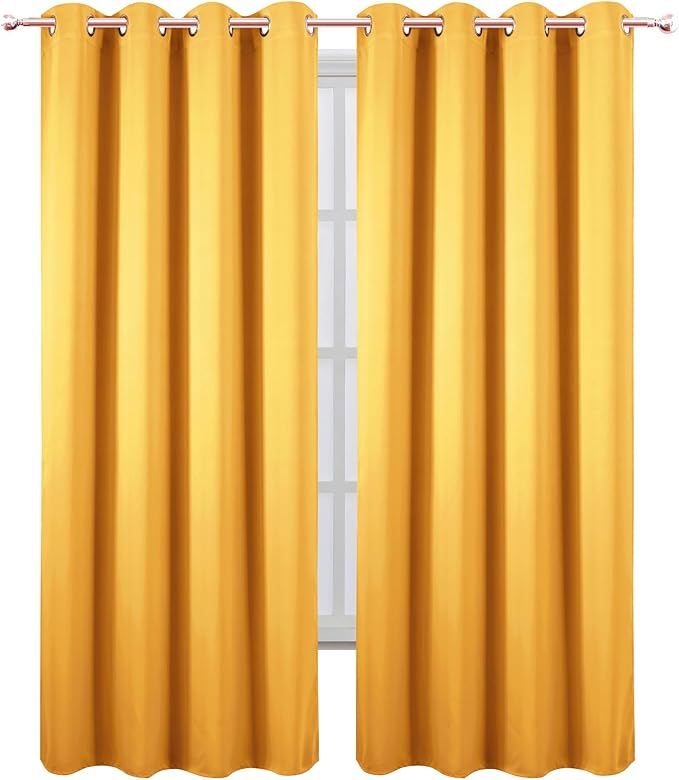 LEMOMO Blackout Curtains 52 x 90 Inch Long Yellow Curtains Set of 2 Panels Room - Image 2