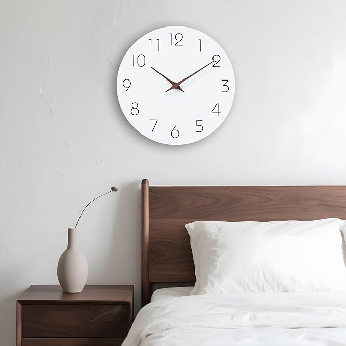 Mosewa Wall Clock 14 Inch White Silent Non Ticking Battery Operated Simple - Image 8