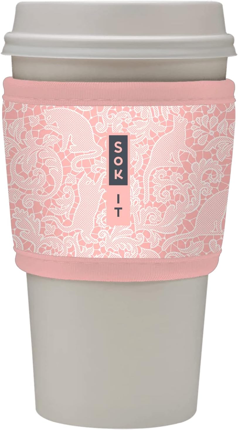 Sok It HotSok Coffee & Tea Reusable Insulated Neoprene Cup Sleeve (Paisley Pink Cats)