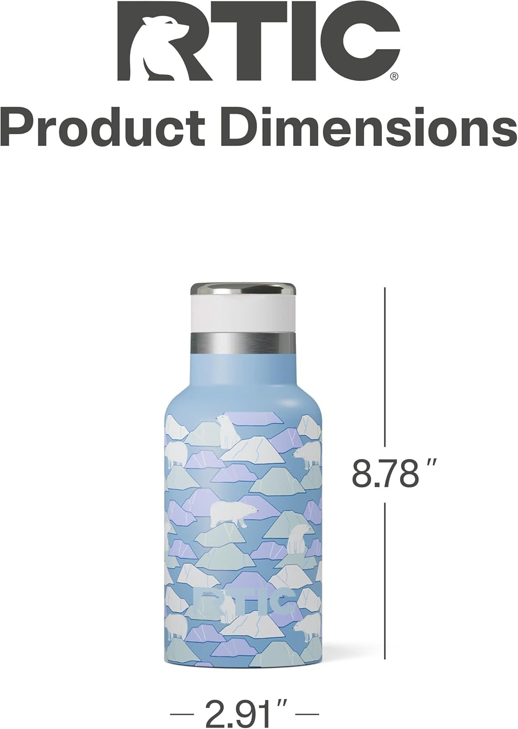 RTIC Little Journey Bottle with Straw, Insulated, Stainless Steel, Metal, Double Wall Vacuum-Insulation, Ceramic-Lined, Leak-Proof Lid, BPA-Free Water Flask for Sports, Travel, Polar Ice