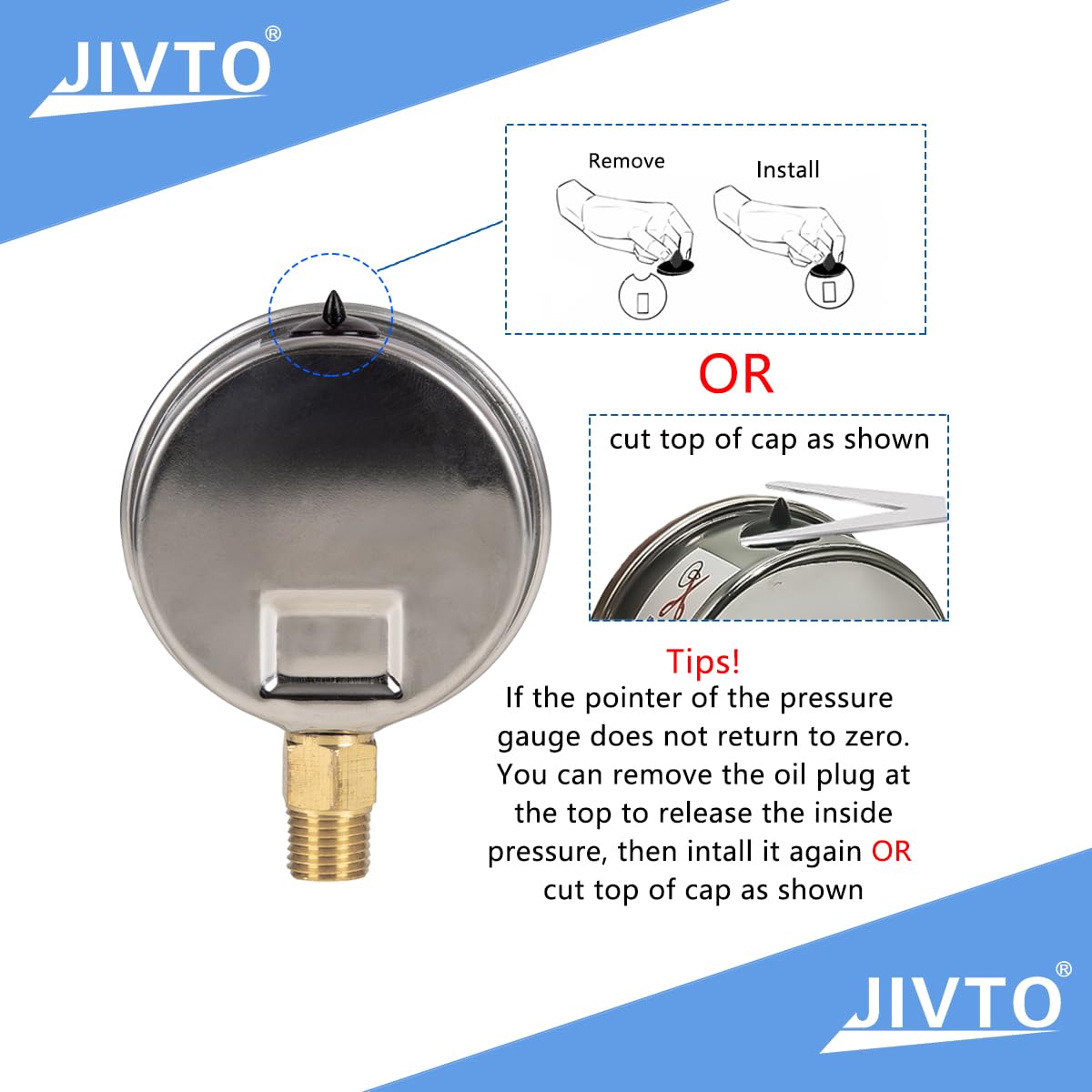 Pressure Gauge,Glycerin Liquid Filled,2.5" Dia,0-100 psi(Single Scale),1/4" NPT Brass Connection,Lower Mount, Stainless Steel Case,for Pneumatic,Pump,Hose,Well Tank,Gas Air Water Oil