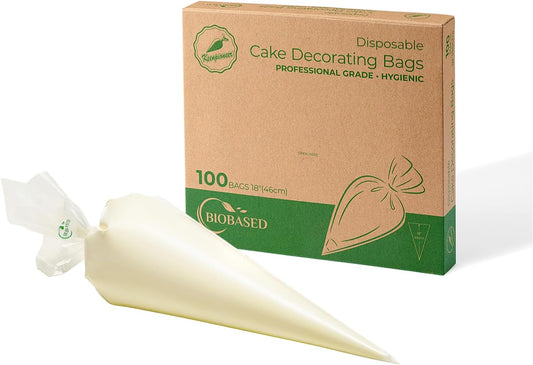 Keenpioneer 18-Inch Biobased Disposable Piping Bags, Plant Based Cake Decorating Pastry Bag - Pack of 100