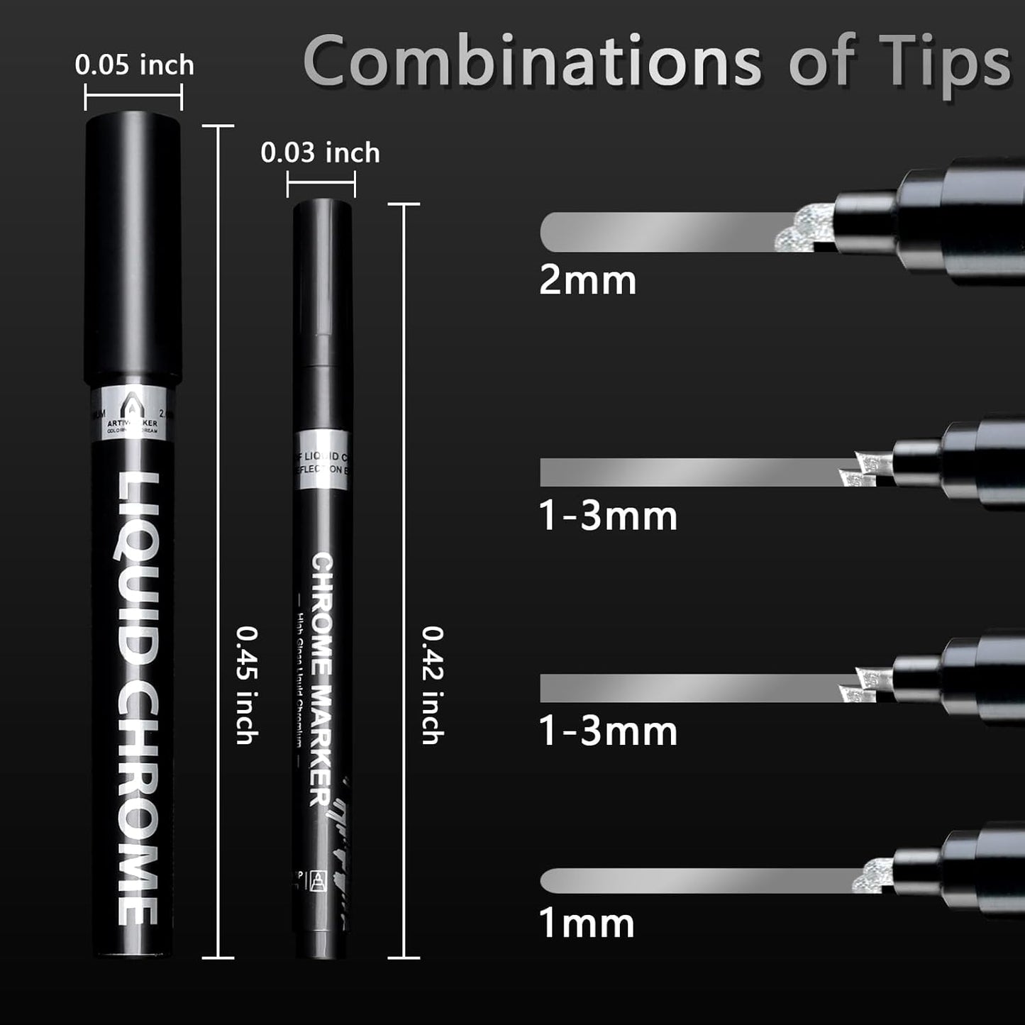 Renfio Silver Chrome Paint Markers, 4Pcs Silver Liquid Chrome Metallic Markers Mirror Repair Liquid Metallic Resin Pen for Epoxy Resin Repairing Model Painting Resin DIY Craft Coloring (1-3mm)