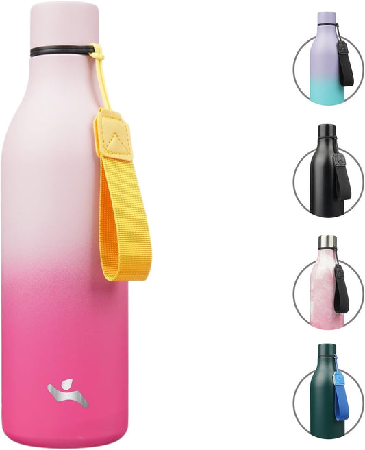 Insulated Water Bottle with Strap,25 oz Double Wall Stainless Steel Vacuum Bottles Metal Water Flask,Cherry
