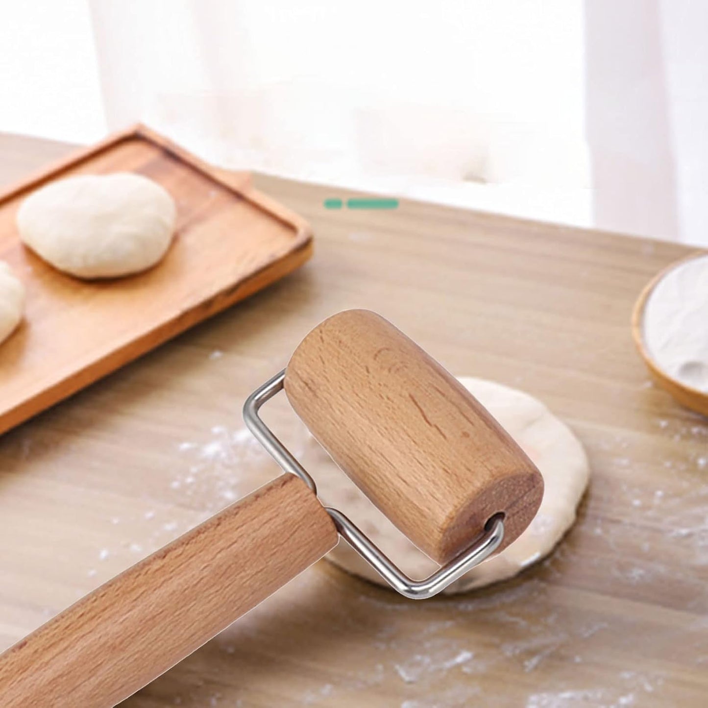 Small Rolling Pin, Wooden Dough Roller, Non-Stick Pizza Roller, T Type Rolling Pins for Kitchen Baking, Pizza Dough Press (2.8 * 5.1 inch)