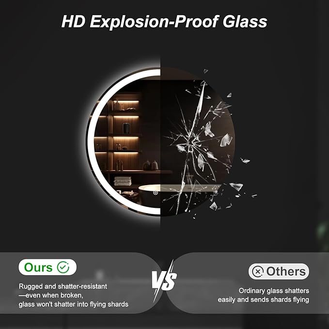 Sweetcrispy 24-Inch Round LED Bathroom Backlit Mirror - Image 3