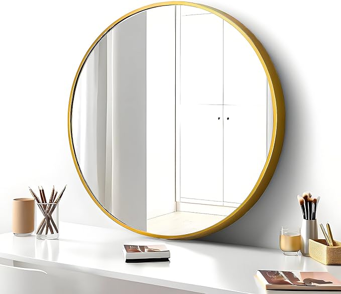 SCWF-GZ 20" Round Mirror Circle Wall Mounted Hanging or Against Wall Metal - Image 6