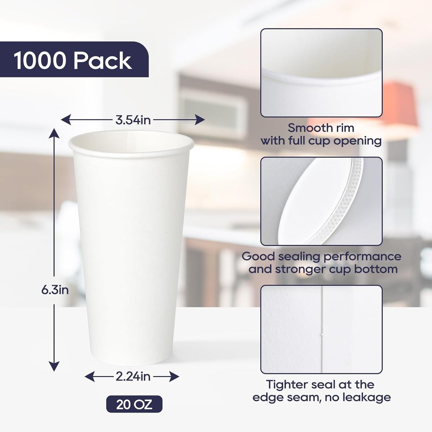 LITOPAK 1000 pack Paper Cup Disposable 20 oz, Bulk White Paper Cups, Hot Paper Coffee Cups for Offices, Schools, Shops, Restaurants
