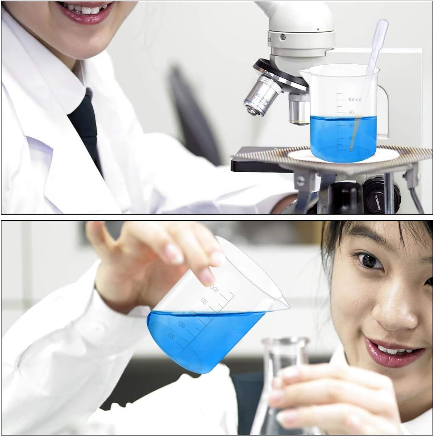 10 Oz Transparent Lab Measuring Cup, 300ml Plastic Beaker Cups, for Science Experiment, Liquid Measuring, 12 Pcs