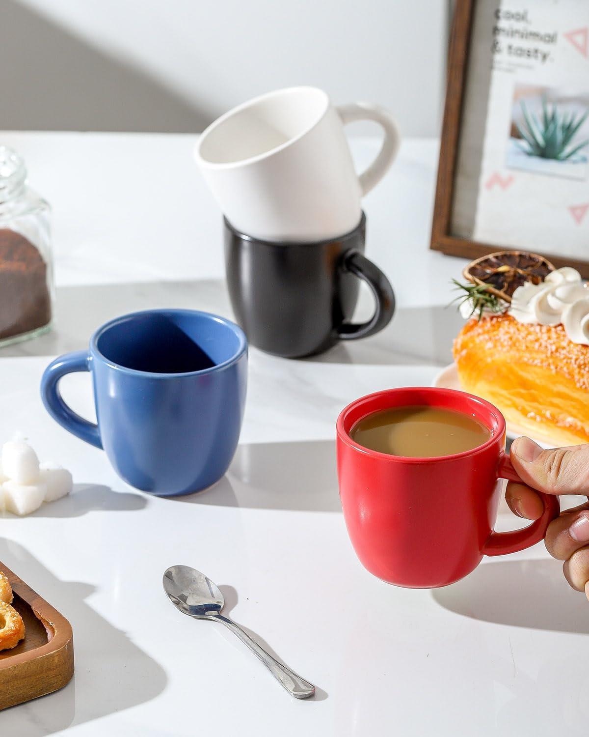 Hasense Ceramic Espresso Cups, 5 Ounce Porcelain Demitasse Cups Set of 4, Coffee Cups Ideal for Latte, Americano, Cafe Mocha, Party Cafe Home and Kitchen, Microwave and Dishwasher safe, Colorful