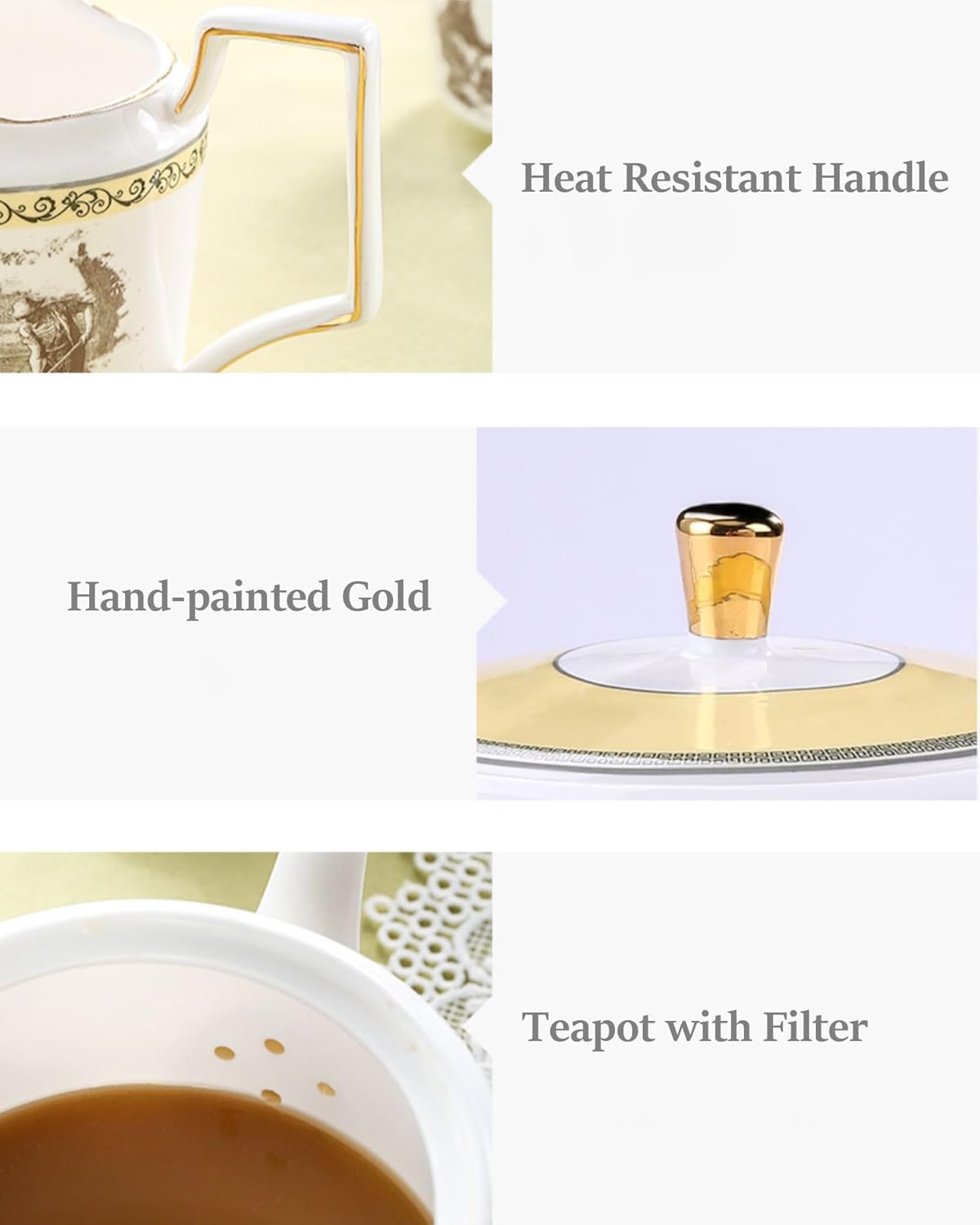 ACMLIFE Tea Set for Adults- Fine China Tea Set for 6, 21-Piece Vintage Coffee Set English Porcelain Tea Pot Sets for Adult Tea Party for Women Gift (Yellow, Extra Large 21)