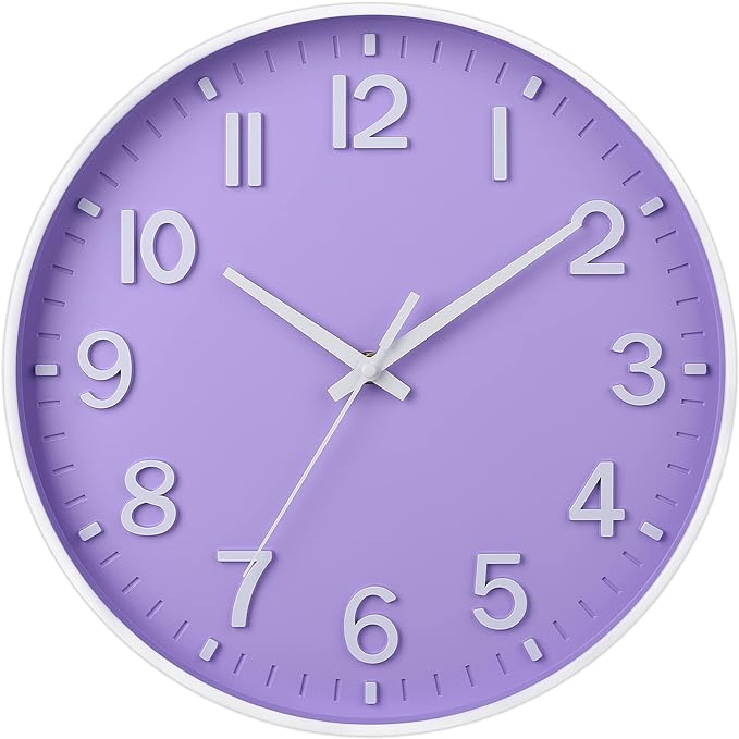 HZDHCLH Purple Wall Clocks Battery Operated, 12 inch Silent Non Ticking Modern by HZDHCLH