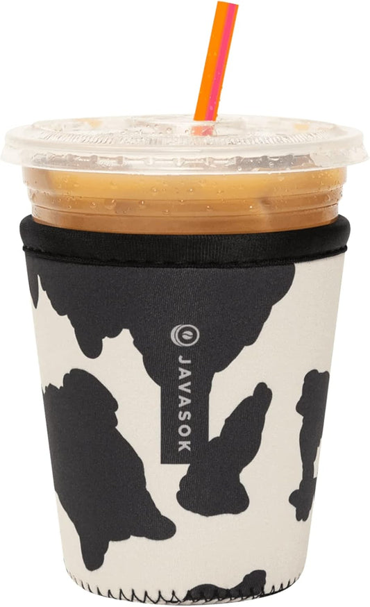 Sok It JavaSok Iced Coffee & Cold Soda Insulated Neoprene Cup Sleeve (Cow Print, Small: 16-20oz)