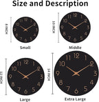 Mosewa Wall Clock 14 Inch Black Battery Operated Silent Non Ticking Simple - Image 2