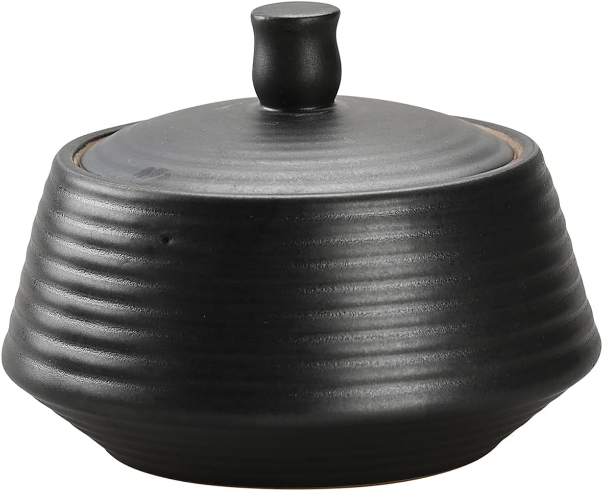 Retro Kitchen Canisters Ceramic Food Storage Jar Roud Shape with Silicone Airtight Lid for Tea, Coffee, Nuts, Herb, Spice, Sugar (Low Black)