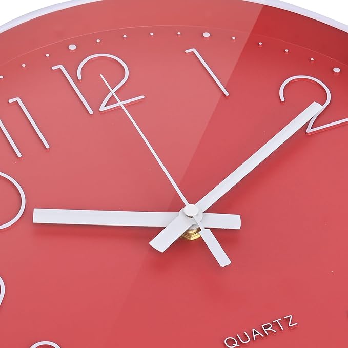 Red Wall Clock 12 Inch Silent Non-Ticking Modern Quartz Wall Clocks Battery - Image 5