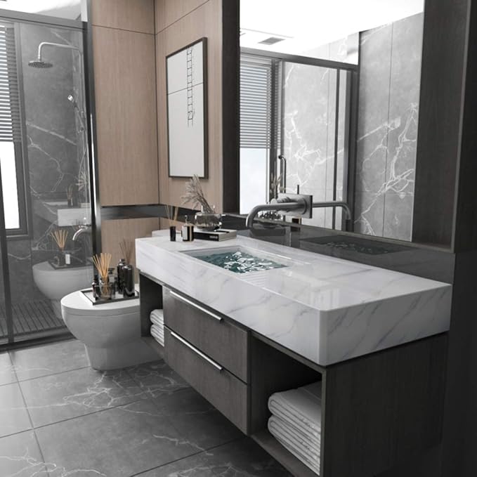 BAYYA Extra Wide Marble Granite Peel and Stick Wallpaper Ivory White - Image 3