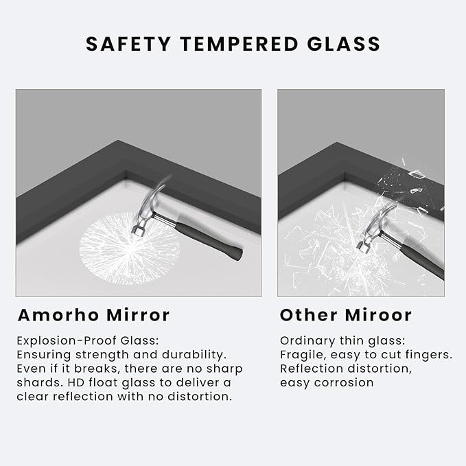 Amorho Black Bathroom Mirror, 72 X36 Inch Thick Metal Framed Wall Mirrors - Image 4