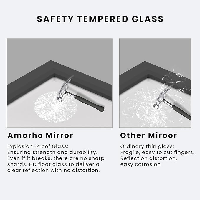 Amorho Bathroom Mirror Black, 40X36 Inch Thick Metal Framed Wall Mirrors - Image 4