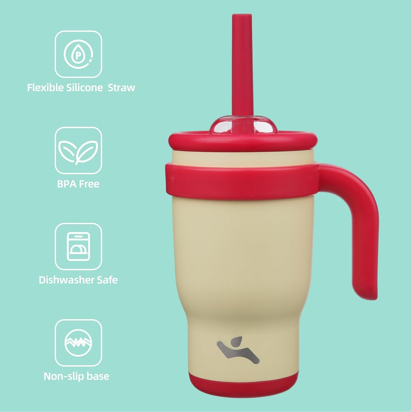 14 oz Tumbler with Side Handle, Insulated Water Bottle with Straw and 2 in 1 Lid, Stainless Steel Cup Travel Coffee Mug for Sports Office Gym,Cream