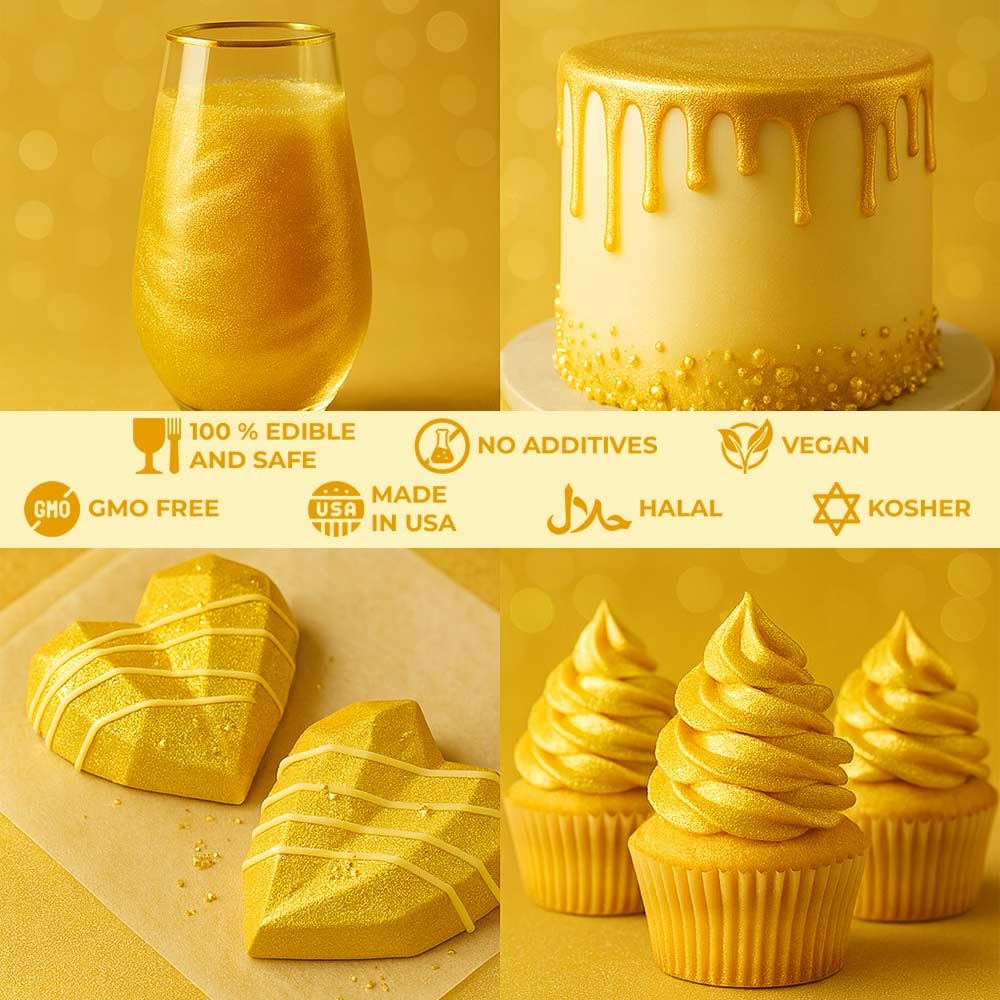Luster Dust Edible Cake Decorations, Yellow Edible Luster Dust for Cupcake Decorations Edible Luster Dust for Drinks, Cake Drip, Yellow Fondant and Edible Paint for Cakes, Drink Glitter Edible Dust