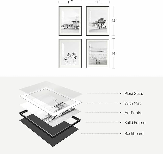 Framed Black and White Beach Wall Art, 4 Piece Coastal Photography Canvas - Image 9