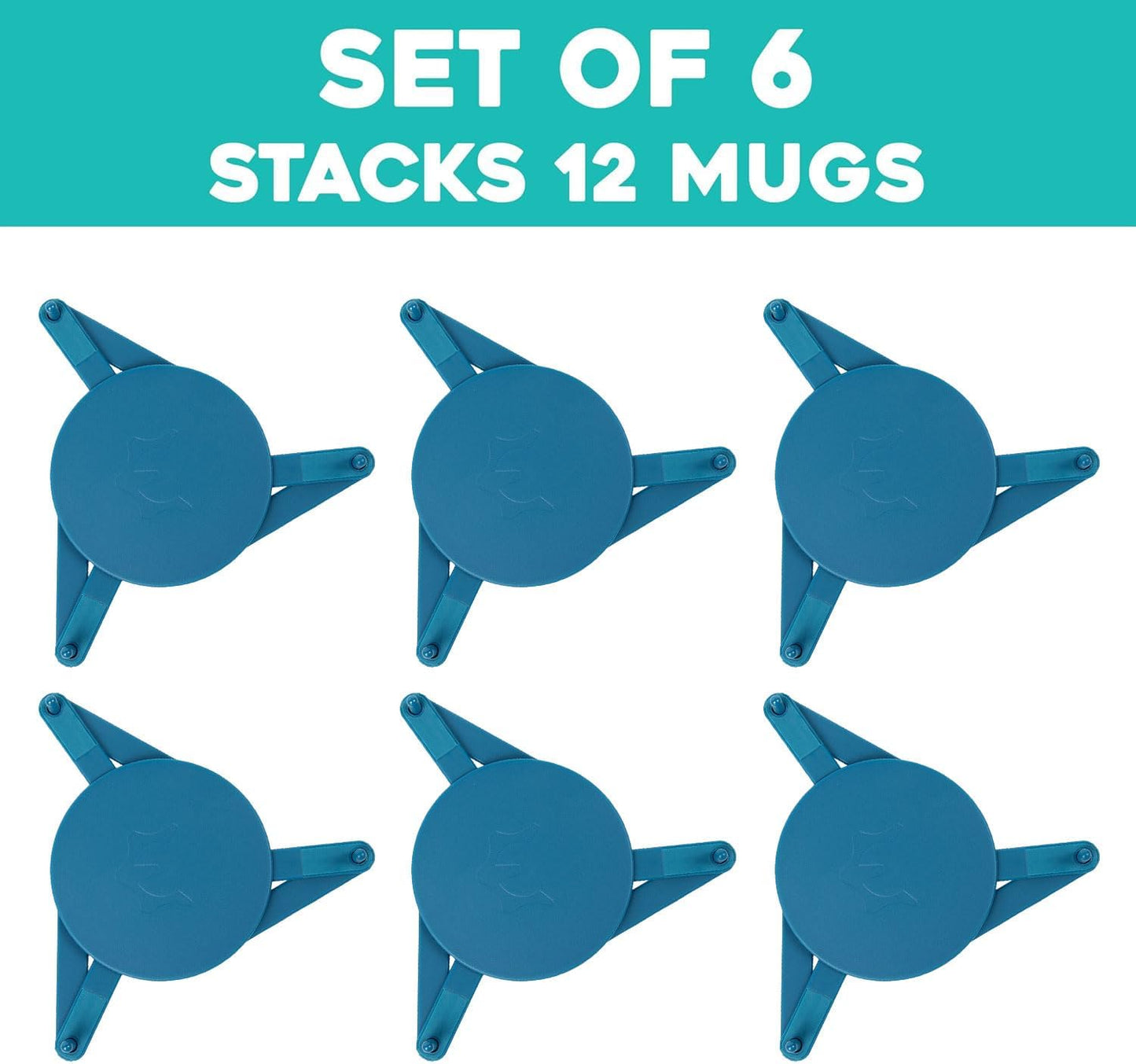 ELYPRO Mug Stacker 6-Pack – Coffee Bar Cup Holder & Cabinet Mug Organizer | Adjustable Stackable Mug Rack for Mugs & Glasses – Compact No Drilling Storage for Small Kitchens – Blue