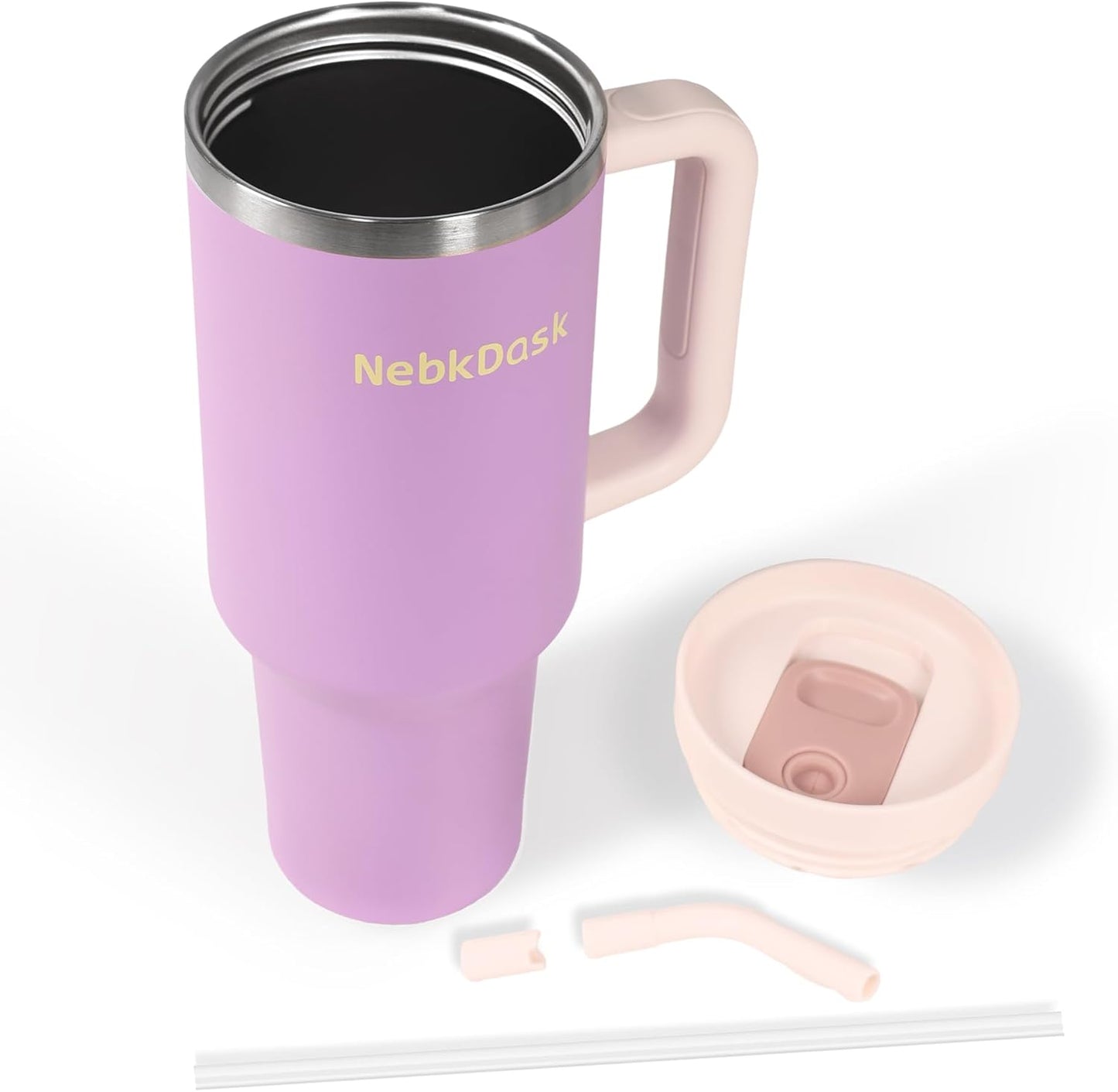 40 oz Water Bottle with Handle & Straw – Insulated Stainless Steel Bottle, Leakproof, Fits in Cup Holder – Reusable Cold Drink Thermos for Women & Men (Purple)