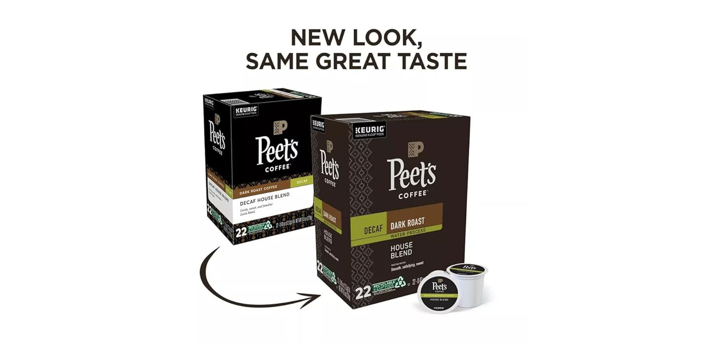 Peet's Coffee & Tea Coffee Decaf House Blend K-Cup Portion Pack for Keurig K-Cup Brewers, 88 Count