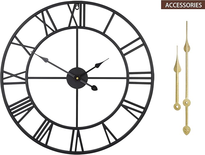 Large Modern Metal Wall Clocks Rustic Round Nearly Silent Little Ticking - Image 5