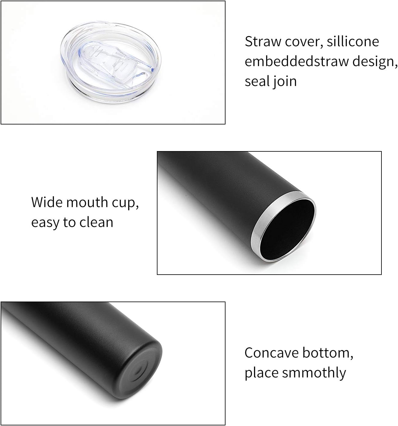 HASLE OUTFITTERS 20 oz Skinny Tumbler, Stainless Steel Insulated Slim Tumbler with Lid, Reusable Double Wall Travel Coffee Mug, Durable Powder Coated Travel Water Cup(Black, 1)