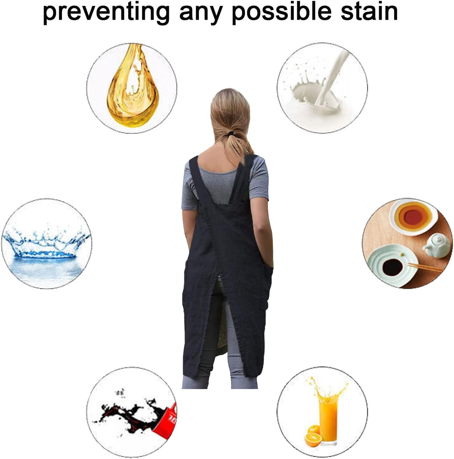 ZQFFB Pinafore Cross Back Apron for Women with Pockets Japanese Smock for Work Gardening Cooking Painting Baking