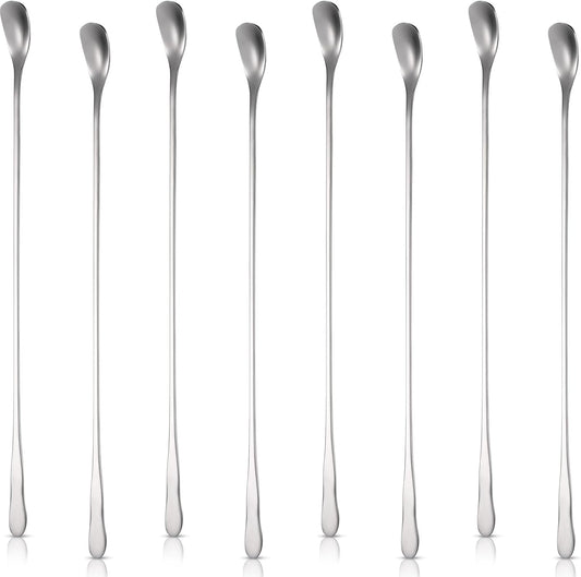 Patelai 8 Pieces Stainless Steel Coffee Stirring Spoons 7.8 Inch Reusable Coffee Stirrers Long Handle Bar Cocktail Salt Spoons Tiny Swizzle Sticks for Bar Cocktails