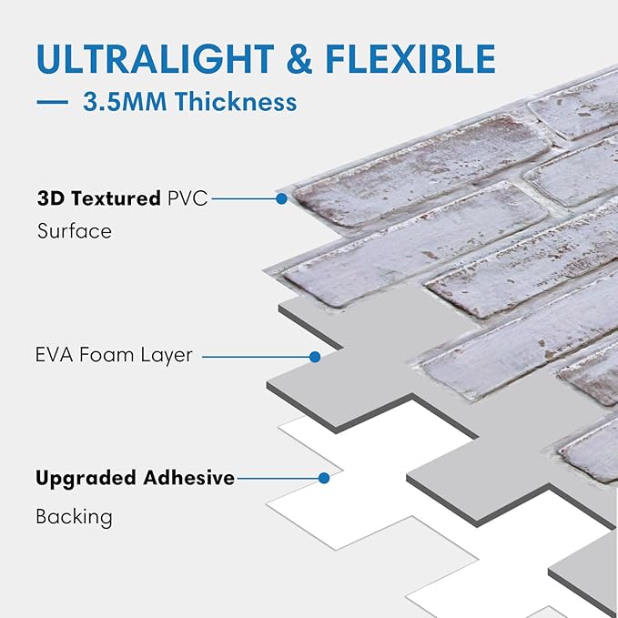 COMSTICKC 3D Whitewash Faux Brick Wall Panel Peel and Stick Wall Covering - Image 4