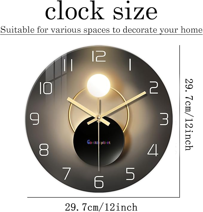 Black and Gold Wall Clock for Kitchen Glass Decorative Wall Clocks Battery - Image 5