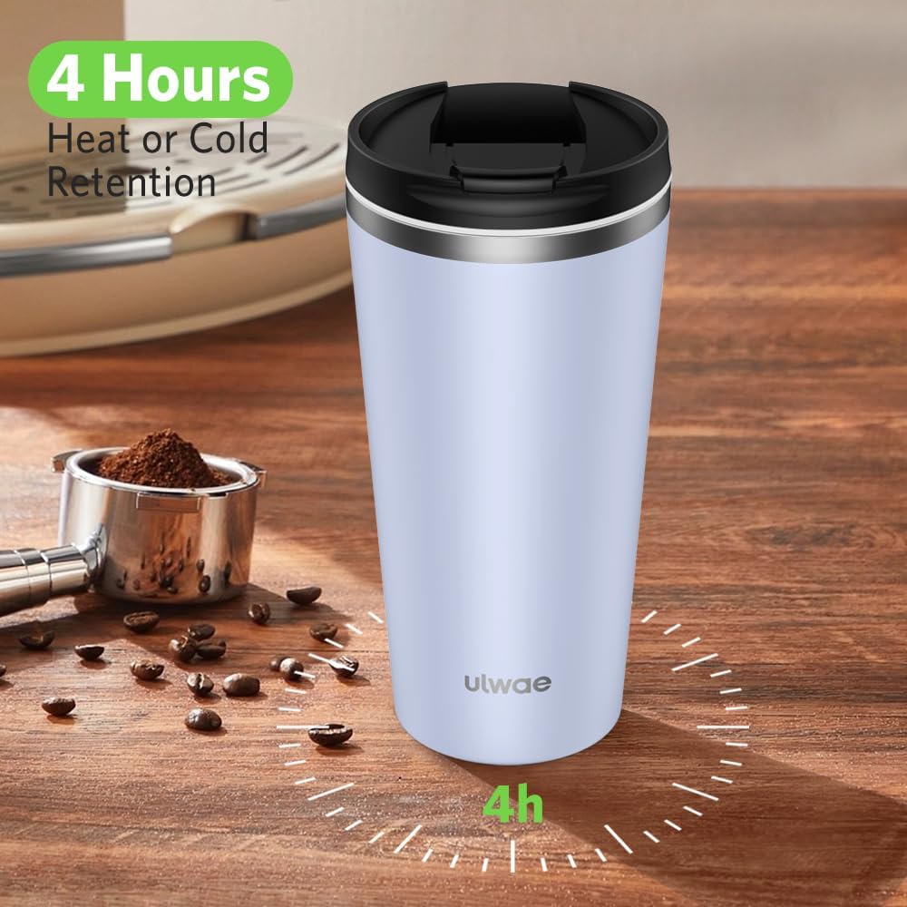 Insulated Coffee Mug with Ceramic Coating, 18oz Travel Mug with Leak-proof Lid, Vacuum Double-wall Tumbler, Stainless Steel Thermal Cup for Tea, Hot Cocoa, Cold Beverage, Ice Drinks