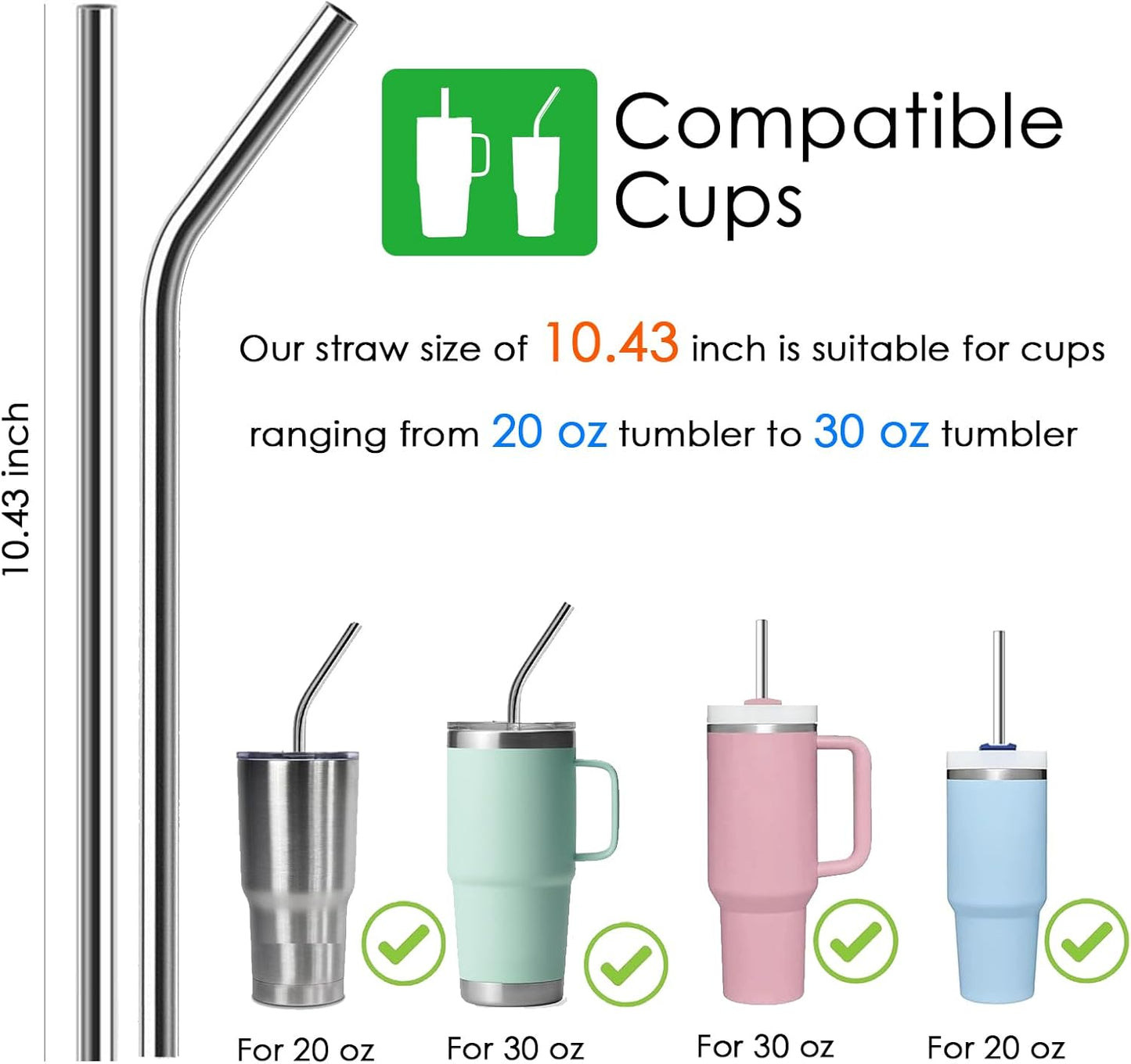 Reusable Straw,Stainless Steel Straws,Drinking Straws Fit for Standley 30 OZ,4 + 1 Cleaning Brush for 20/30 Oz for Yeti/RTIC/Ozark/Reduce/Trail and More Brand Tumblers