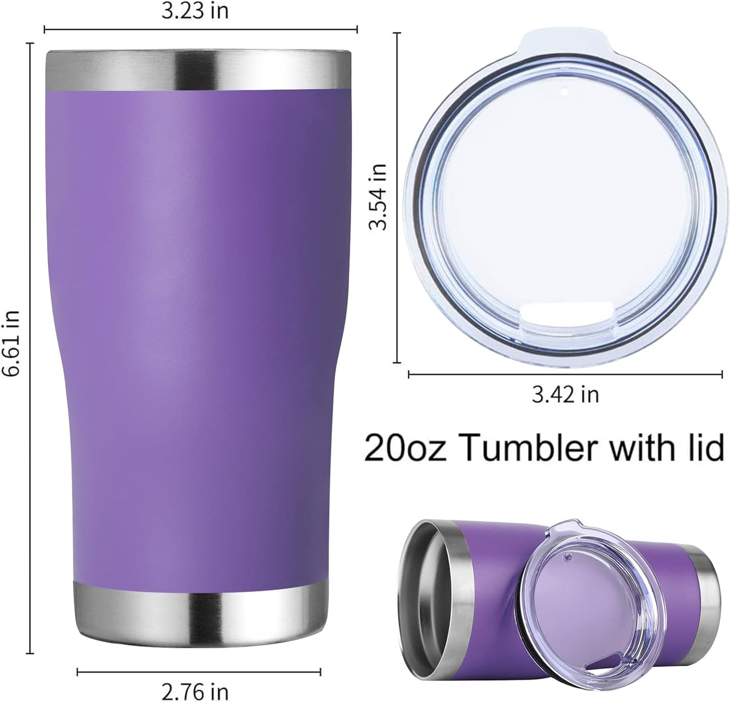 DOMICARE 20oz Tumbler with Lid Stainless Steel Tumblers Bulk, Double Wall Vacuum Insulated Coffee Travel Mug Powder Coated Tumbler, 12 Pack Purple