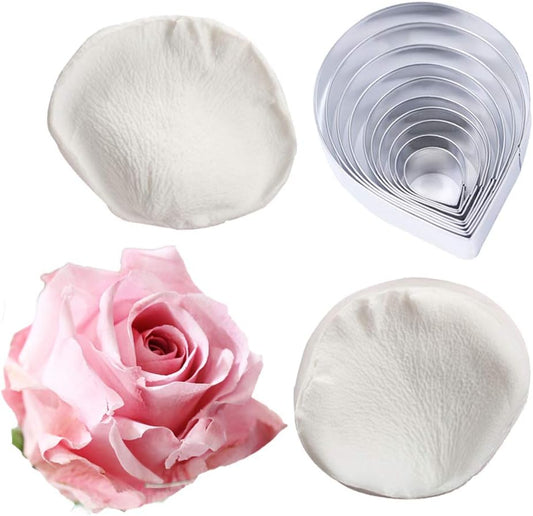 10 Pcs Austin Rose Cutter Set and 2 Pcs Rose Petals Shape Silicone Fondant Mold Veining Petal Sugar Flower Making Tool Cake Decorating Gumpaste Flowers Decor Kit