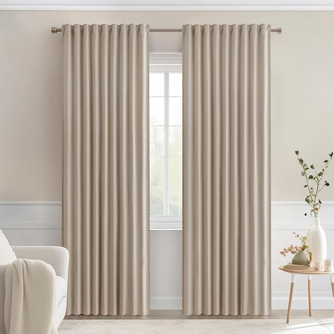 MIULEE Taupe Back Tab Blackout Curtains 90 Inches Long 2 Panels Set by MIULEE