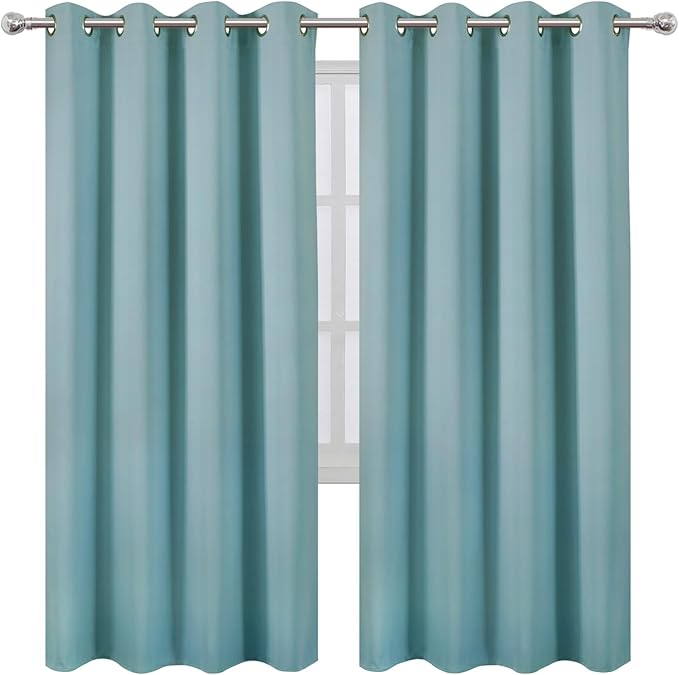 LEMOMO Blackout Curtains 66 x 72 Inch Long Stone Blue Curtains Set of 2 Panels - Image 2